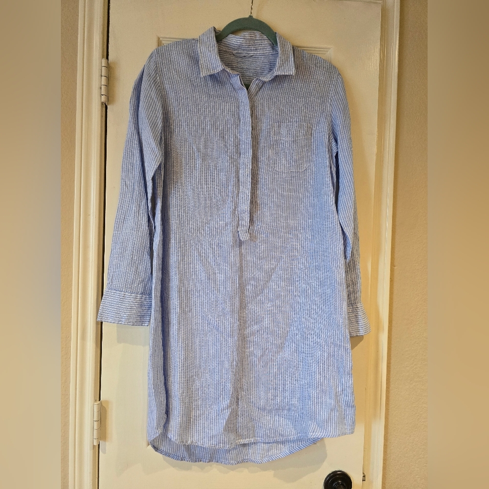 Kiwi St. Tropez Linen Striped Blue And White Linen Dress Size M